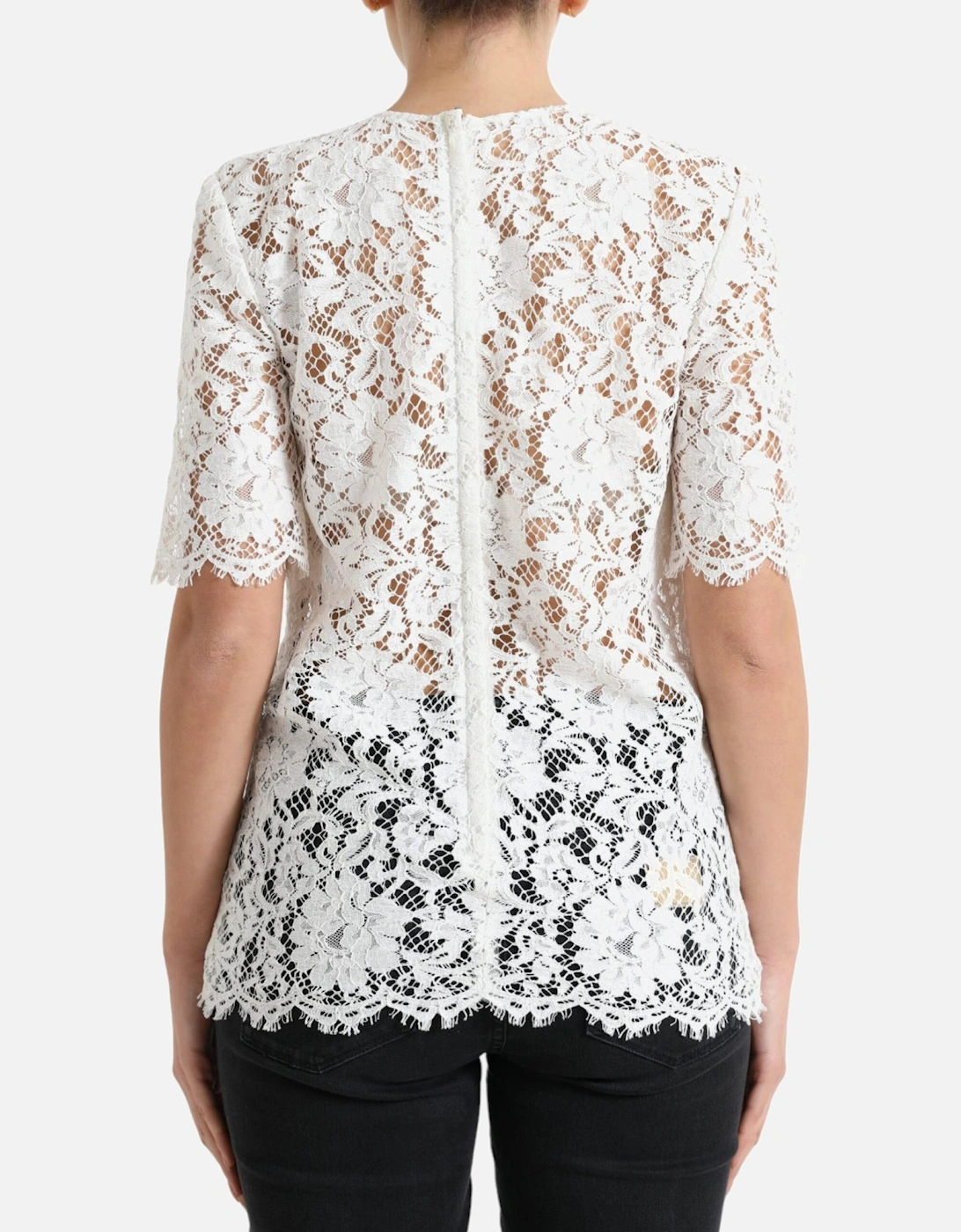 Lace Top Short Sleeves Women - White T-Shirts