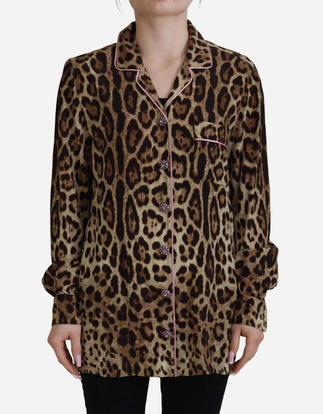 Leopard Silk Shirt TSH83247 Women - Brown T-Shirts, 7 of 6