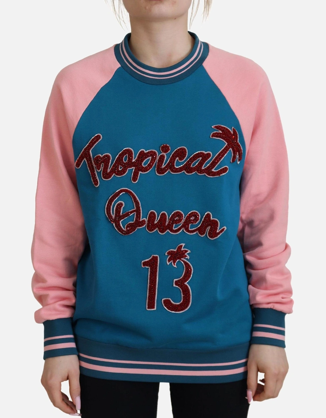 Dolce & Gabbana Women's Blue Dolce Gabbana Tropical Queen Sweatshirt 13 - Sweaters - : Size 12