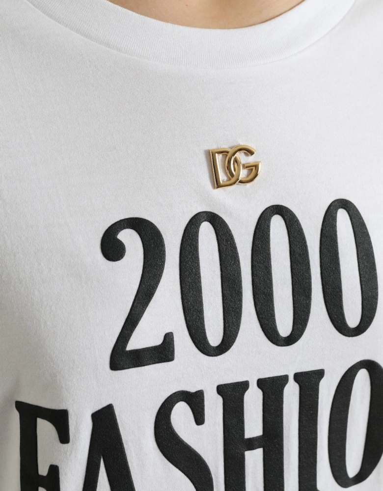 White Slogan Print Lace Up T-Shirt with Logo Plaque Women