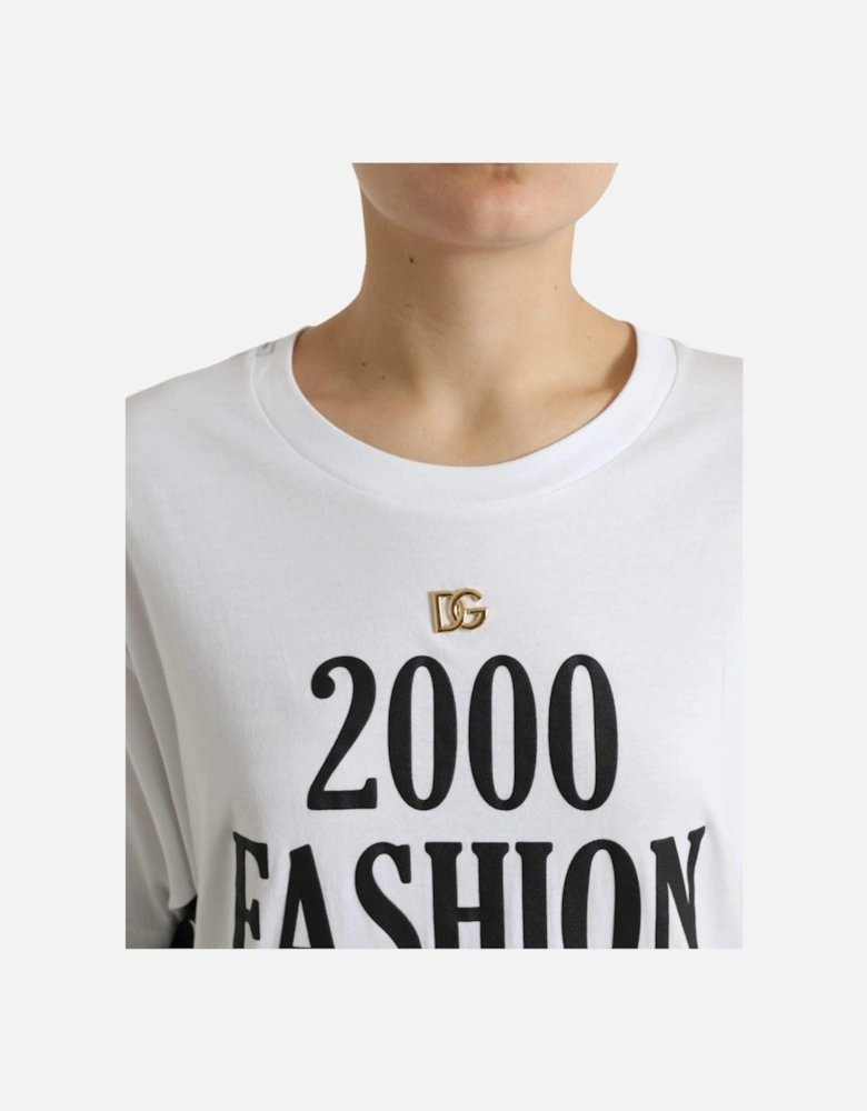 White Slogan Print Lace Up T-Shirt with Logo Plaque Women