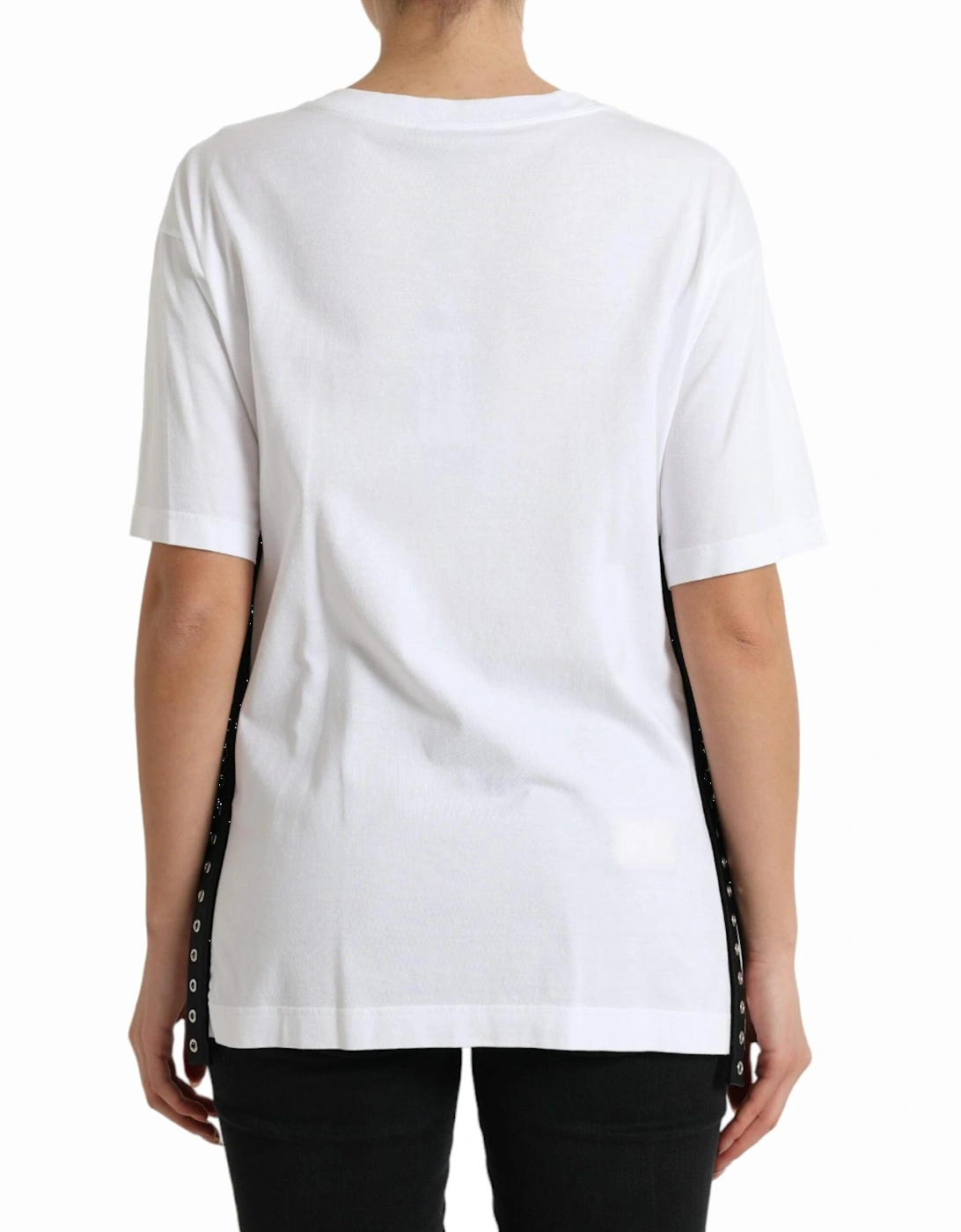 White Slogan Print Lace Up T-Shirt with Logo Plaque Women