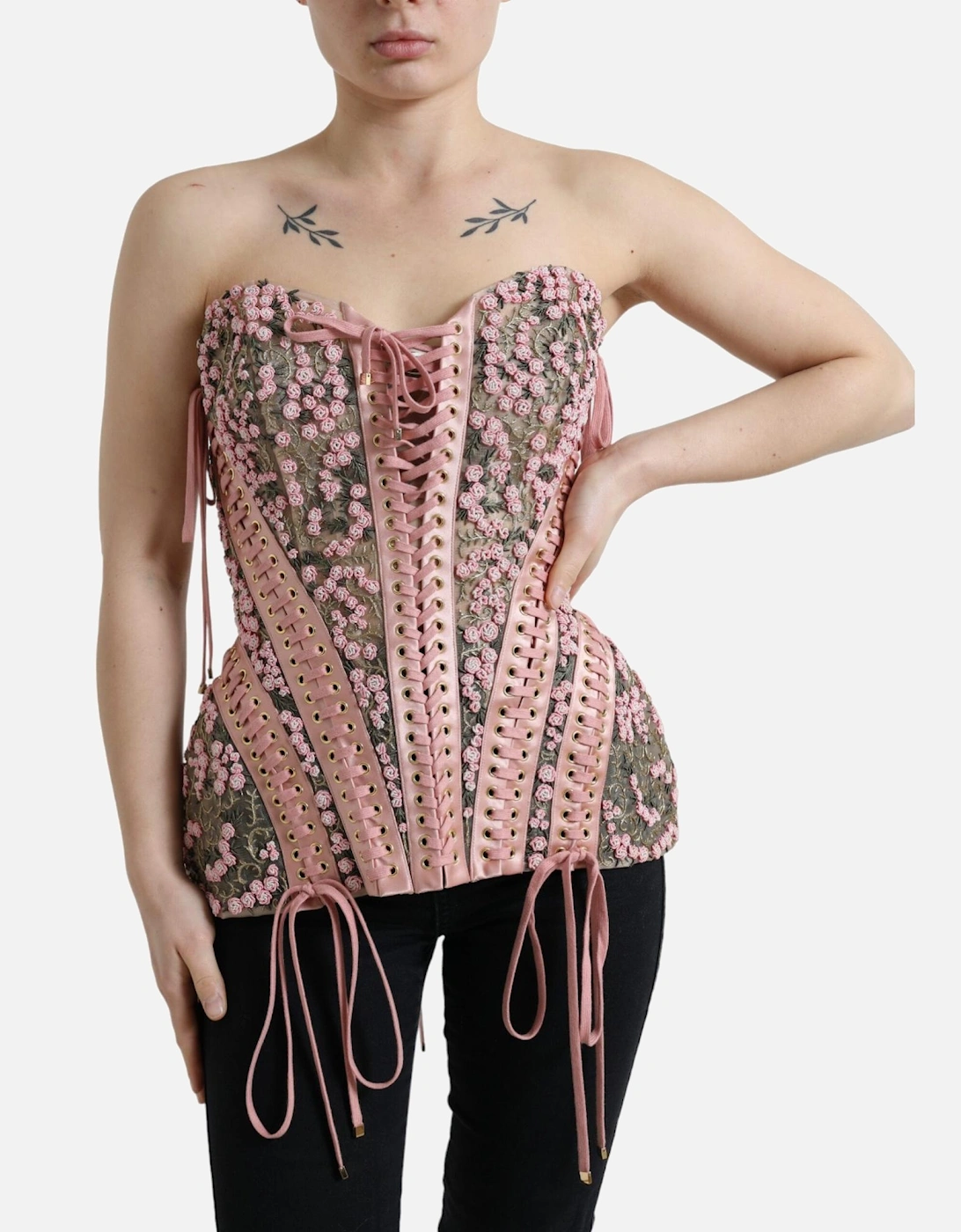Floral Embroidered Corset Top Women - Pink T-Shirts, 5 of 4