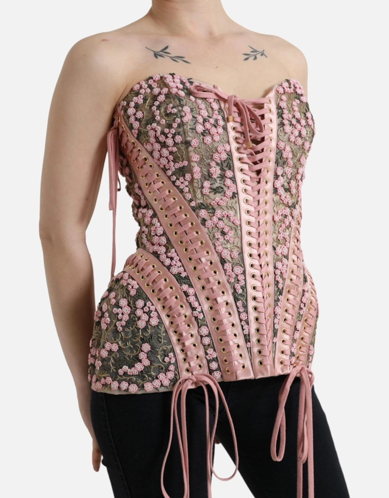 Floral Embroidered Corset Top Women - Pink T-Shirts
