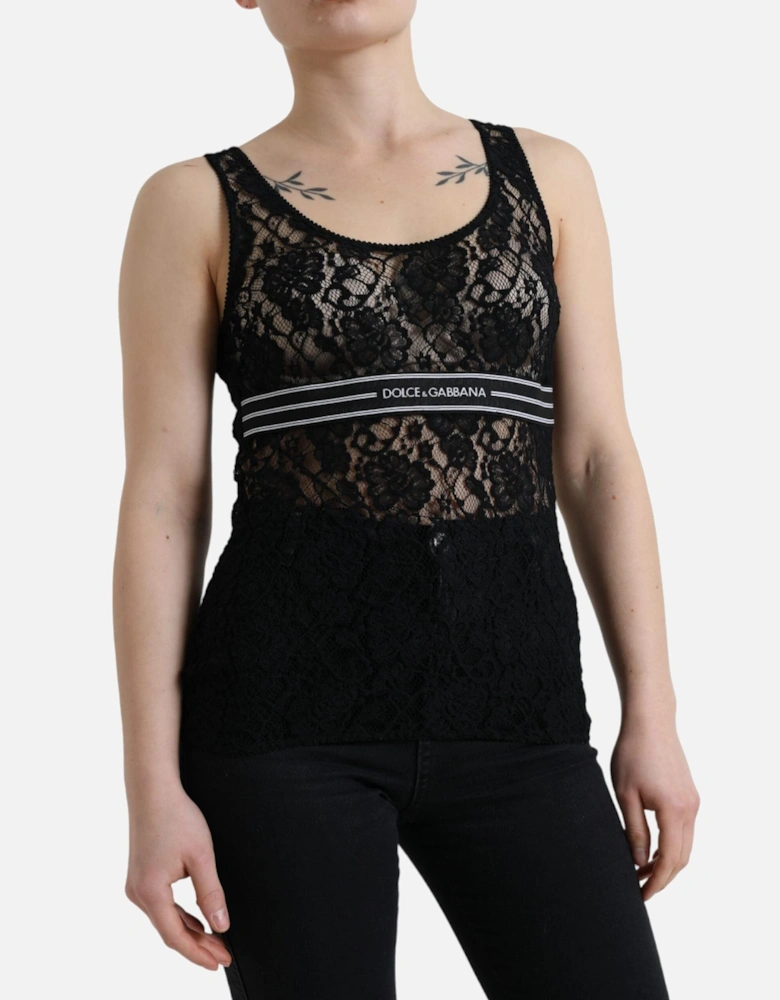 Lace Tank Top Floral Lace Sleeveless Women - Black T-Shirts