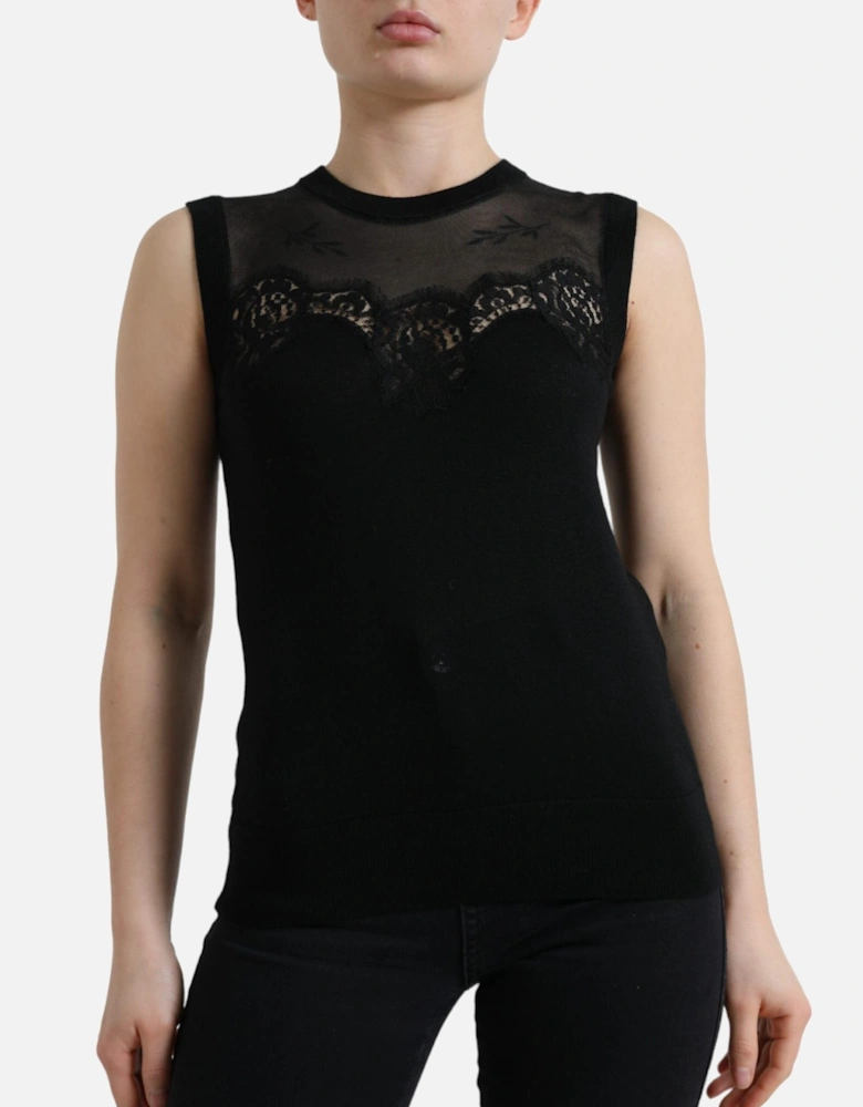 Dolce Gabbana TSH84299 LaceTrim Top Women - Black T-Shirts