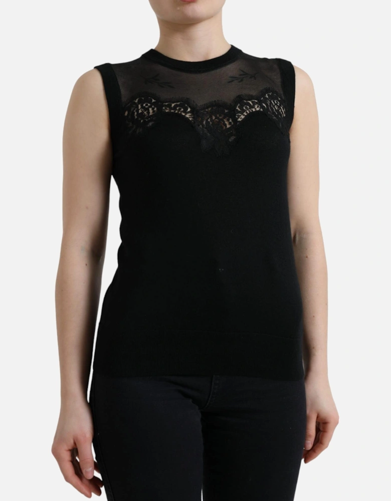 Dolce Gabbana TSH84299 LaceTrim Top Women - Black T-Shirts