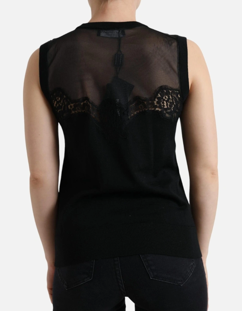 Dolce Gabbana TSH84299 LaceTrim Top Women - Black T-Shirts