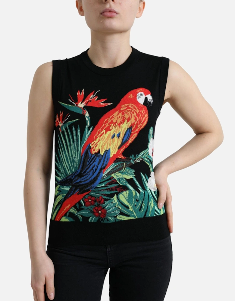 Parrot Knit Top Sleeveless Style Women - Black T-Shirts