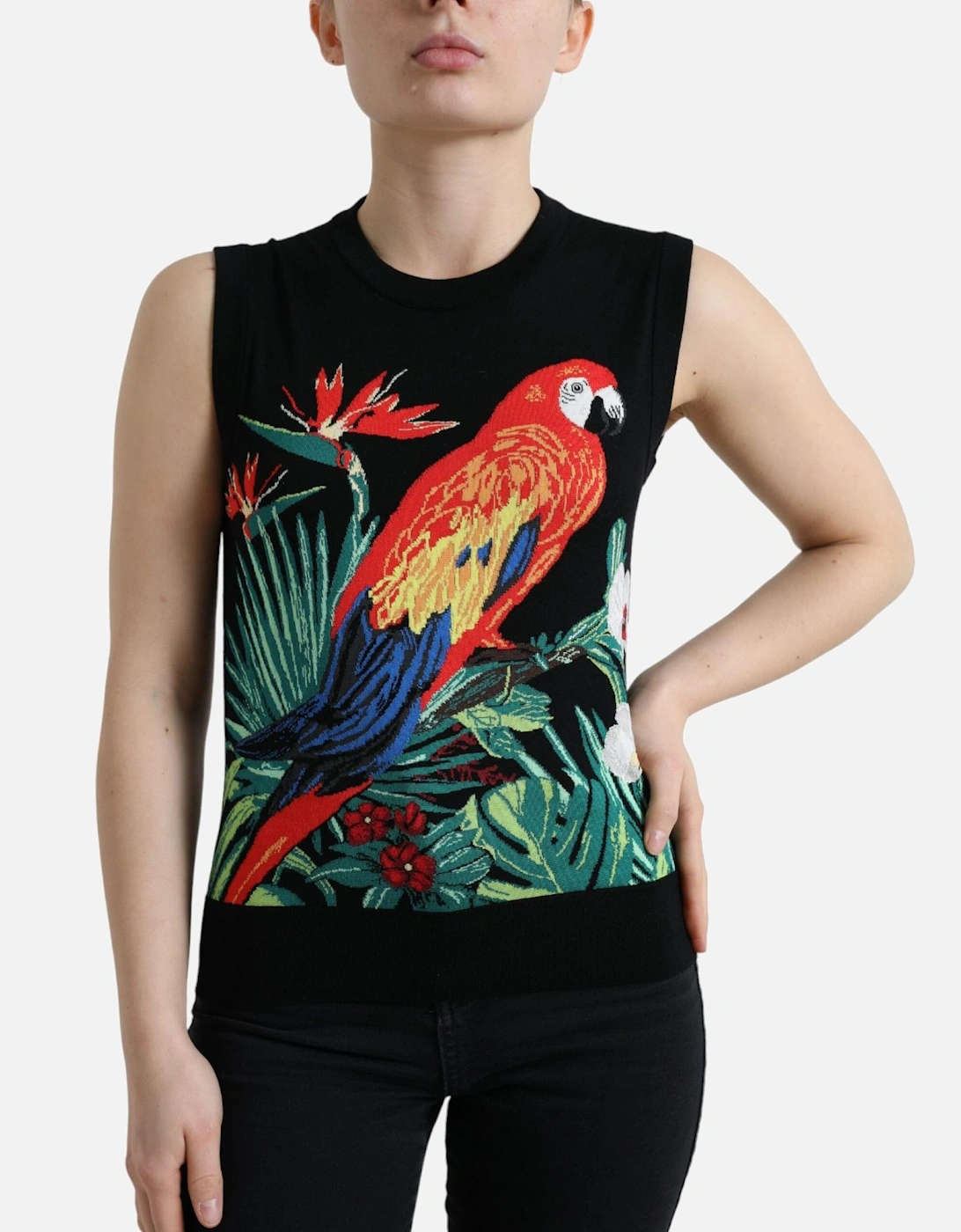Parrot Knit Top Sleeveless Style Women - Black T-Shirts, 5 of 4
