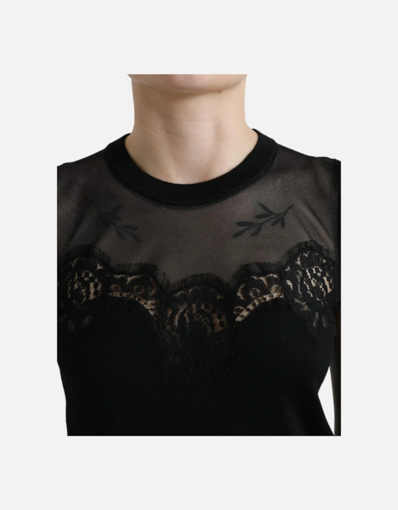 Dolce Gabbana TSH84299 LaceTrim Top Women - Black T-Shirts
