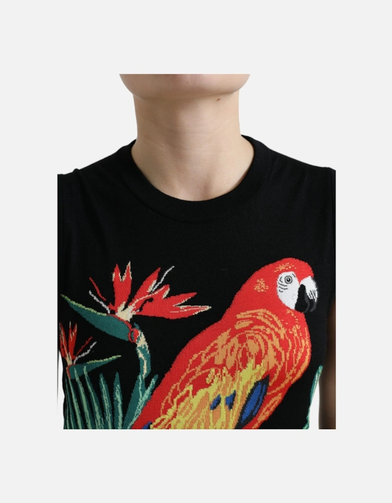 Parrot Knit Top Sleeveless Style Women - Black T-Shirts