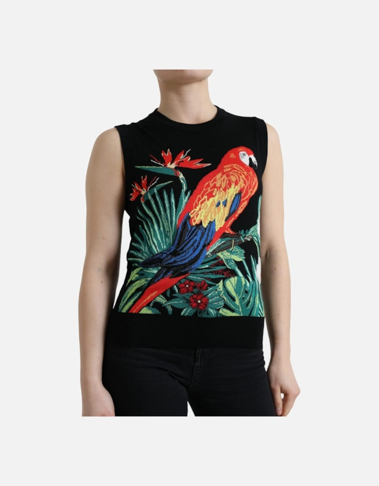 Parrot Knit Top Sleeveless Style Women - Black T-Shirts