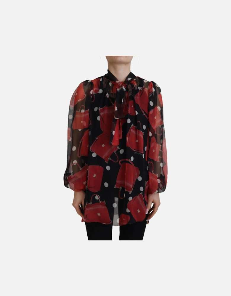 Sicily Bag Print Silk Blouse Women - Black T-Shirts