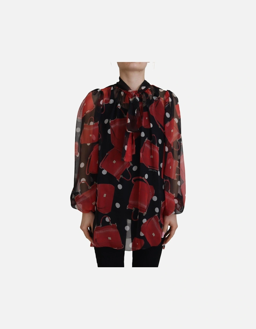 Sicily Bag Print Silk Blouse Women - Black T-Shirts, 6 of 5