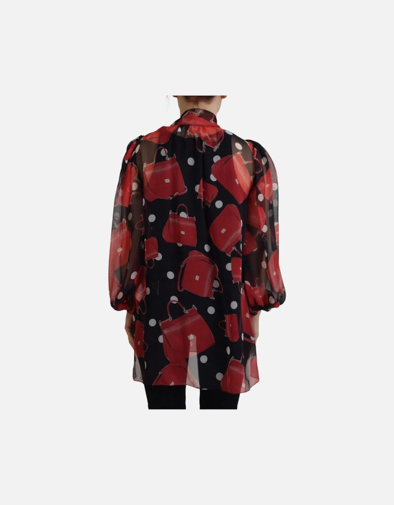 Sicily Bag Print Silk Blouse Women - Black T-Shirts
