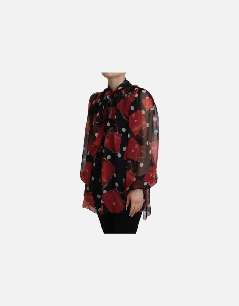 Sicily Bag Print Silk Blouse Women - Black T-Shirts