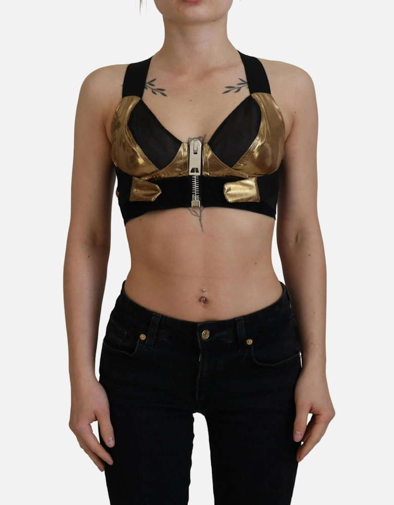 Metallic ZipFront Racerback Top Women - Gold Black T-Shirts