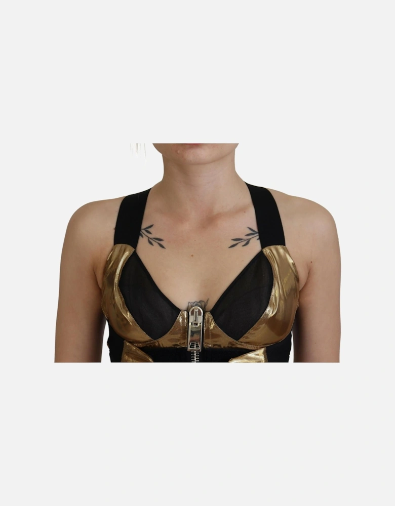 Metallic ZipFront Racerback Top Women - Gold Black T-Shirts