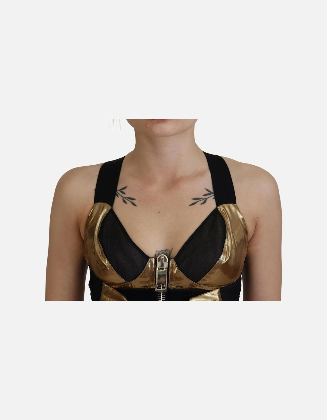 Metallic ZipFront Racerback Top Women - Gold Black T-Shirts