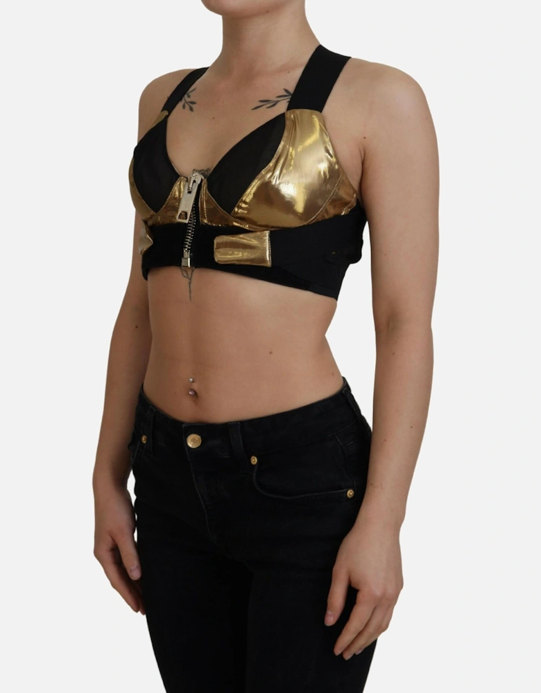 Metallic ZipFront Racerback Top Women - Gold Black T-Shirts