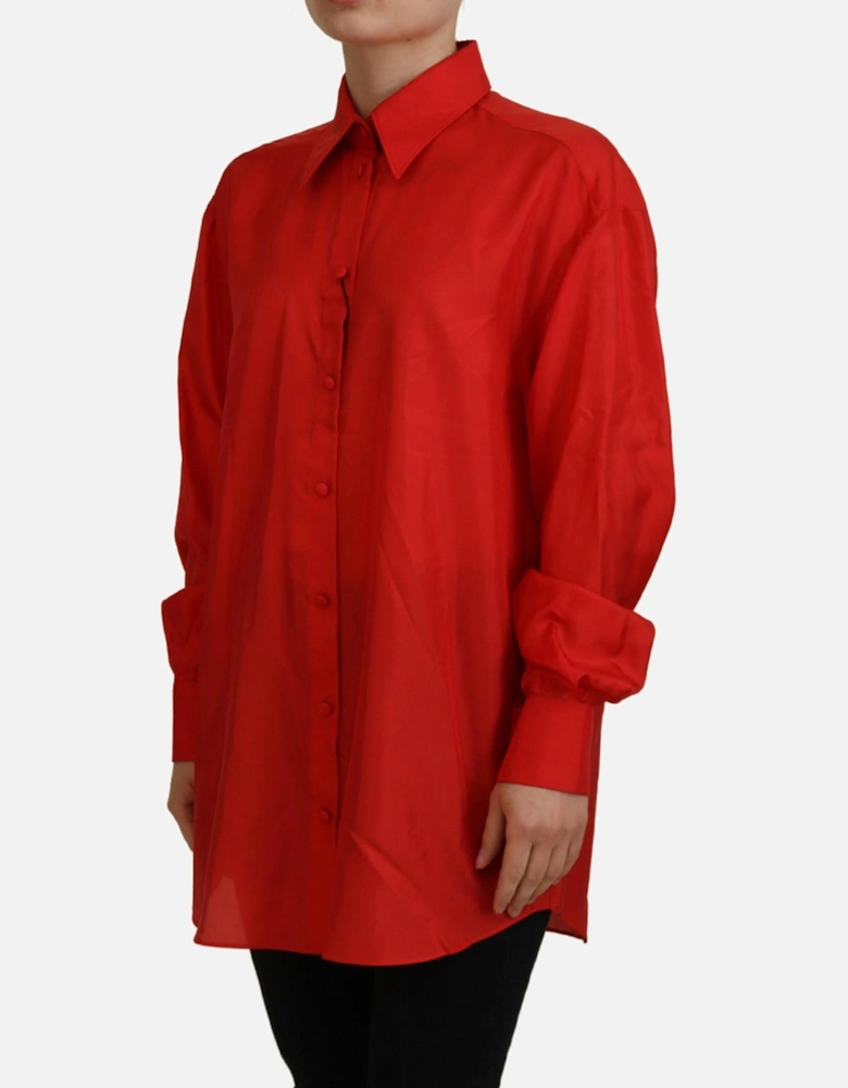 Dolce Gabbana Silk Shirt Red Long Sleeve Women
