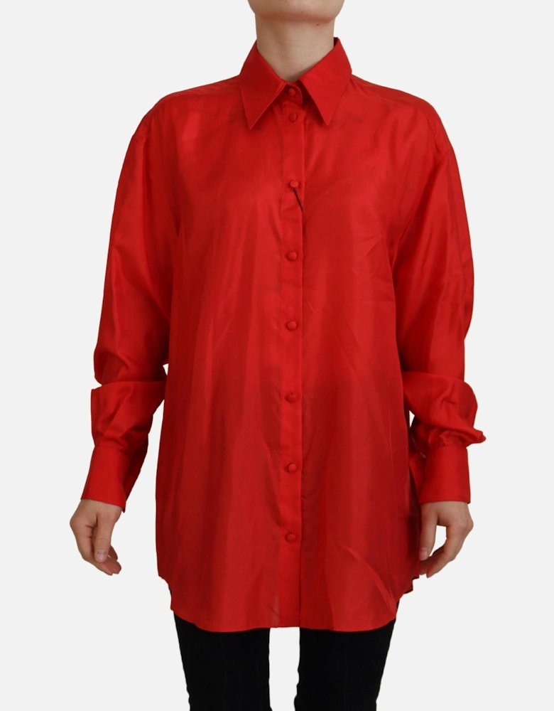Dolce Gabbana Silk Shirt Red Long Sleeve Women