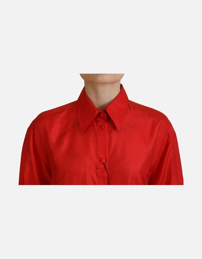 Dolce Gabbana Silk Shirt Red Long Sleeve Women