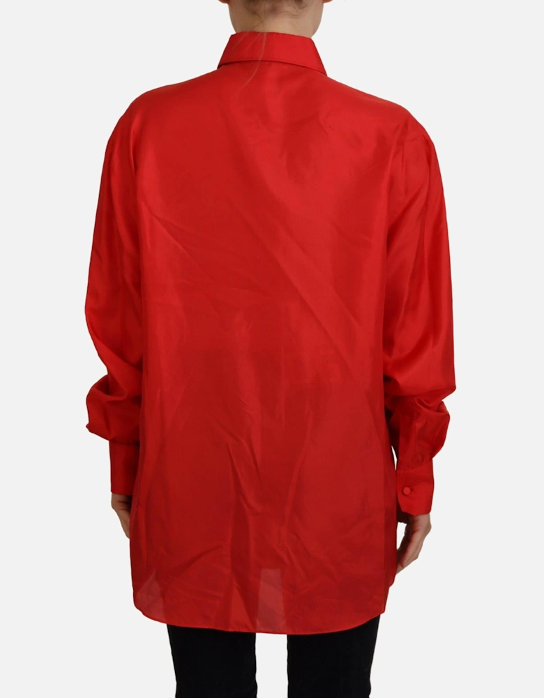 Dolce Gabbana Silk Shirt Red Long Sleeve Women