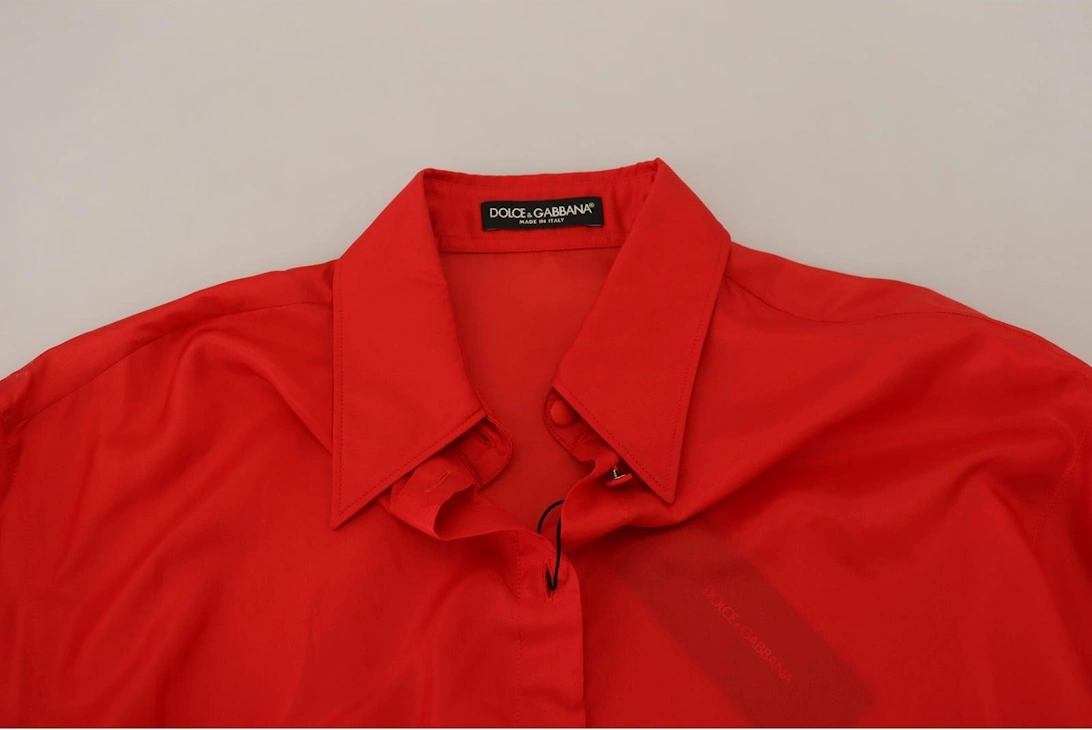 Dolce Gabbana Silk Shirt Red Long Sleeve Women