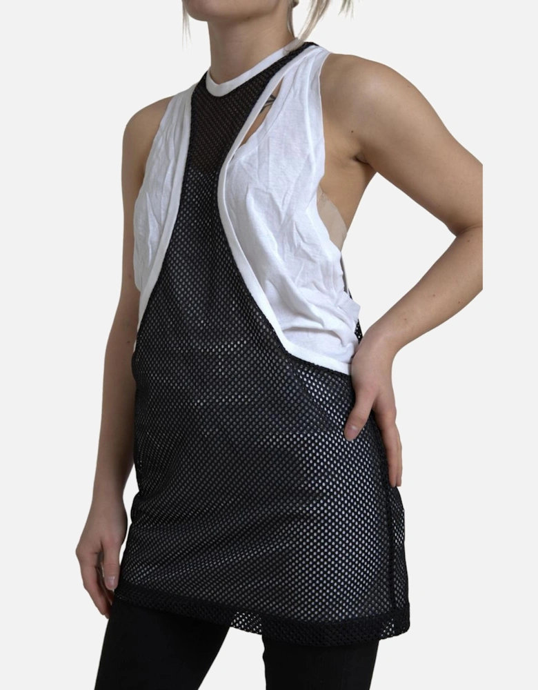 Crewneck Sleeveless Tank with Logo Details Women - Black And White