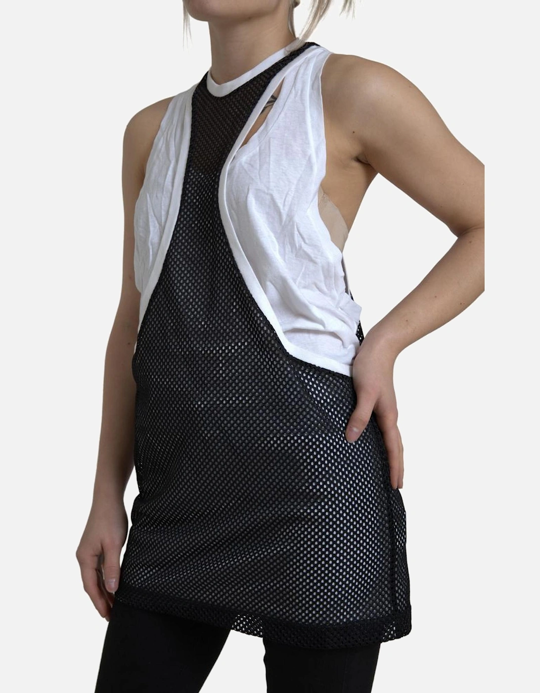 Crewneck Sleeveless Tank with Logo Details Women - Black And White