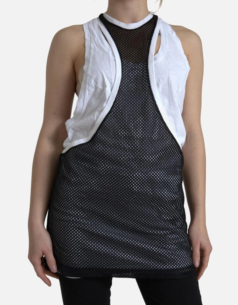 Crewneck Sleeveless Tank with Logo Details Women - Black And White