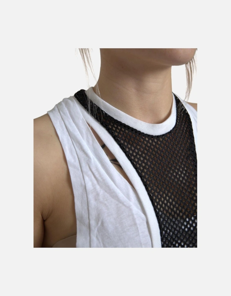 Crewneck Sleeveless Tank with Logo Details Women - Black And White