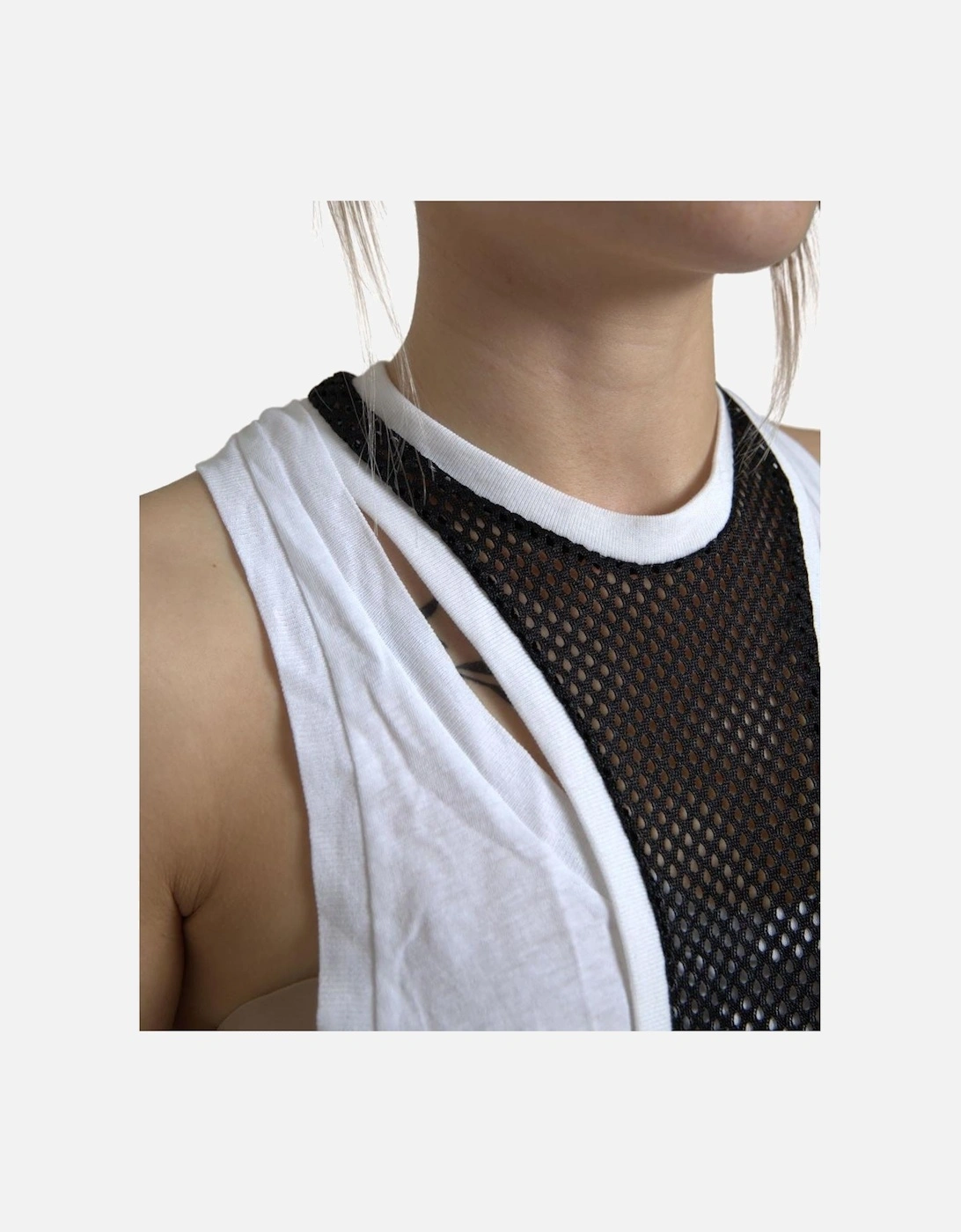 Crewneck Sleeveless Tank with Logo Details Women - Black And White
