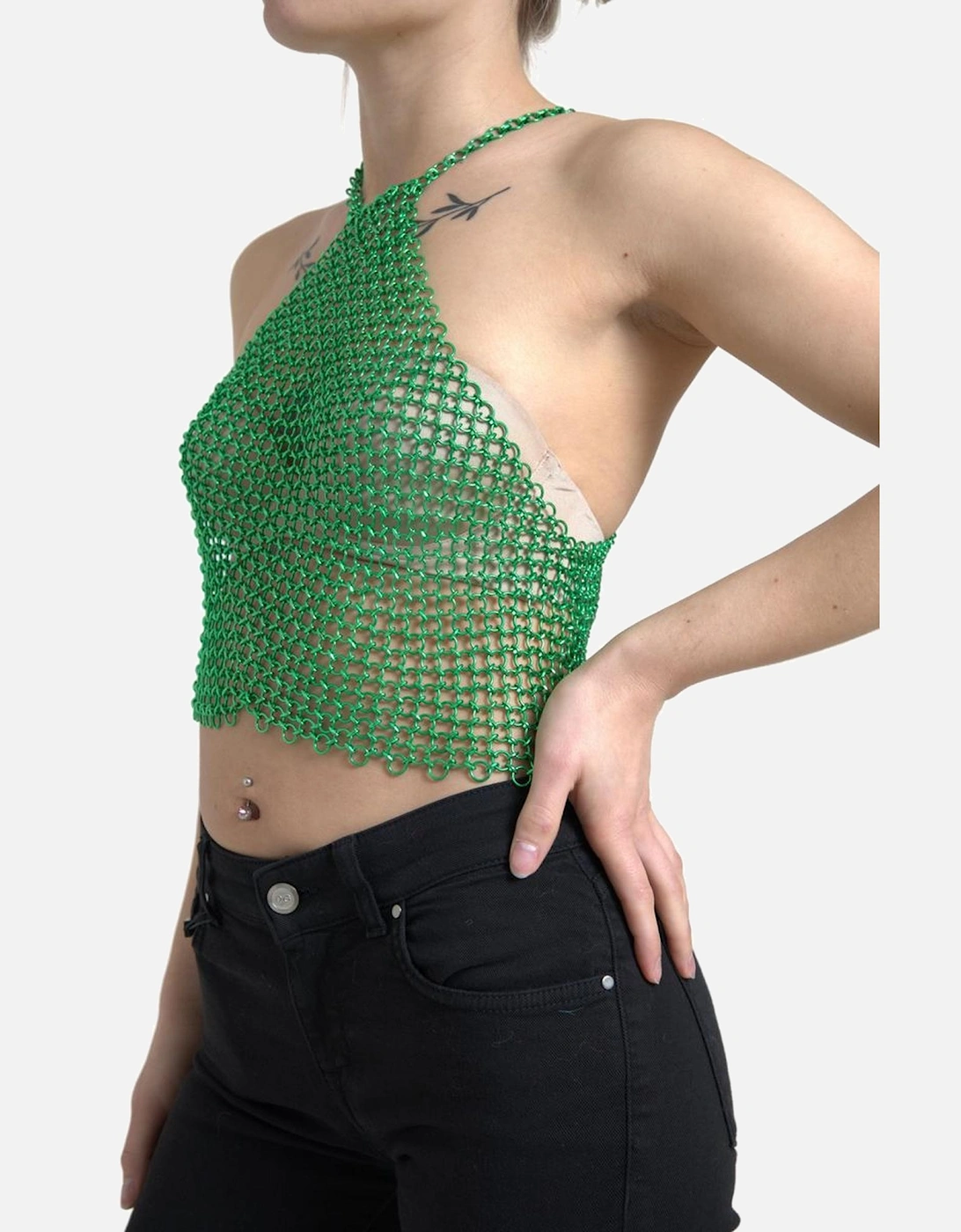 Chainmail Halter Top Sleeveless Style Women - Green T-Shirts