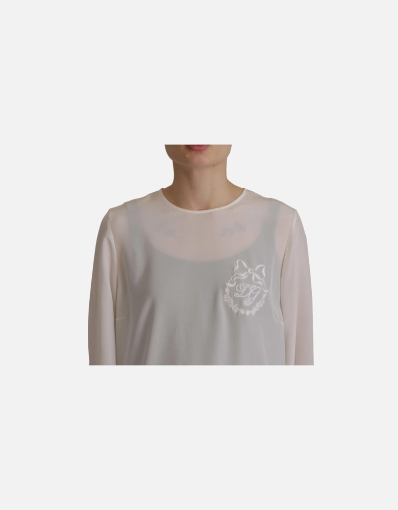Dolce Gabbana Silk Blouse Long Sleeve Round Neck Women - White