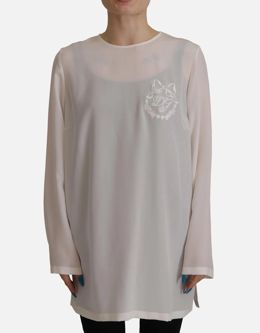 Dolce Gabbana Silk Blouse Long Sleeve Round Neck Women - White, 7 of 6