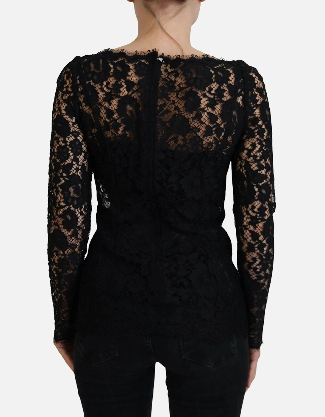 Lace Top Long Sleeve Boat Neck Women - Black T-Shirts