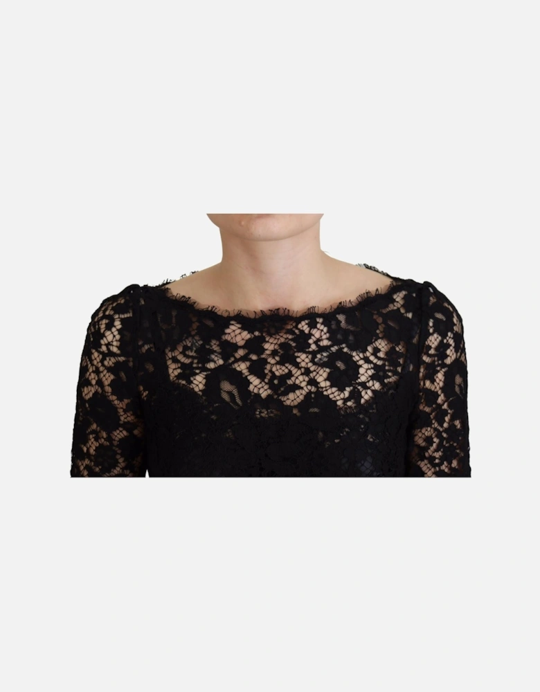 Lace Top Long Sleeve Boat Neck Women - Black T-Shirts