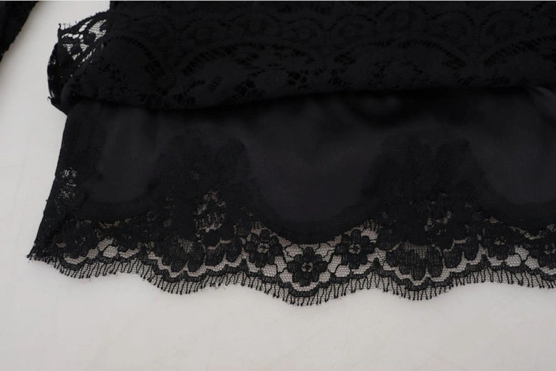 Lace Top Long Sleeve Boat Neck Women - Black T-Shirts