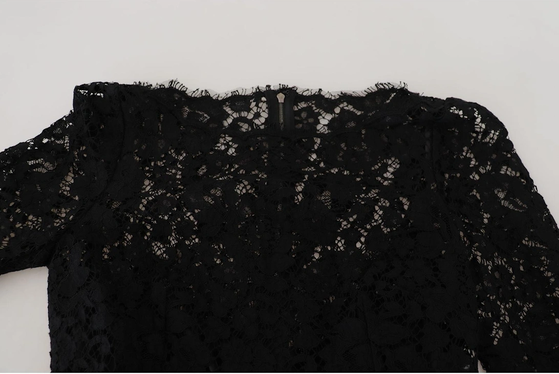 Lace Top Long Sleeve Boat Neck Women - Black T-Shirts
