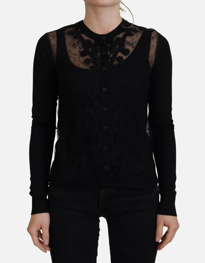 Lace Cardigan Long Sleeve TSH83743 Women - Black Sweaters