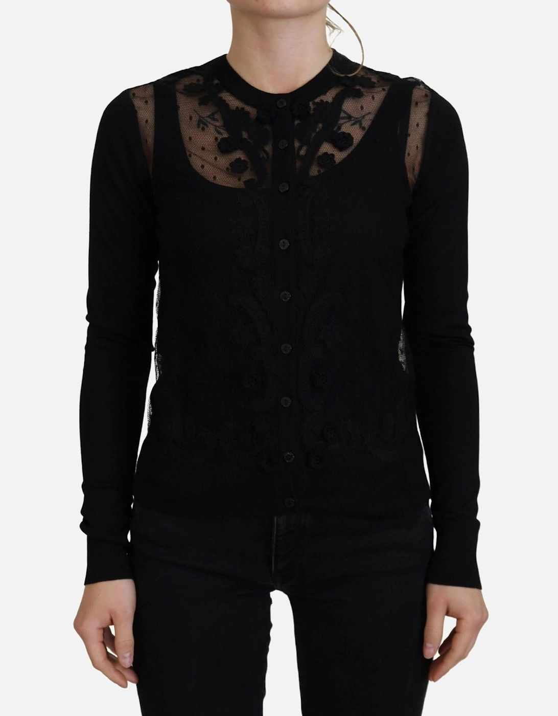 Lace Cardigan Long Sleeve TSH83743 Women - Black Sweaters, 7 of 6