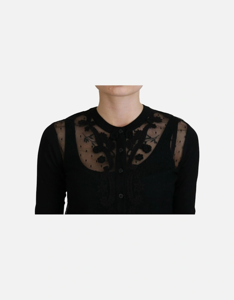 Lace Cardigan Long Sleeve TSH83743 Women - Black Sweaters