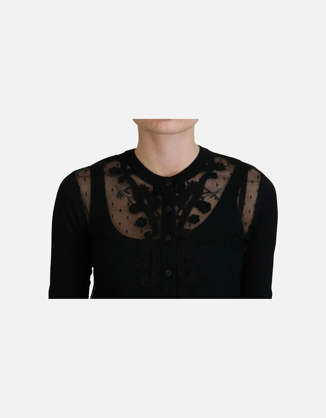 Lace Cardigan Long Sleeve TSH83743 Women - Black Sweaters