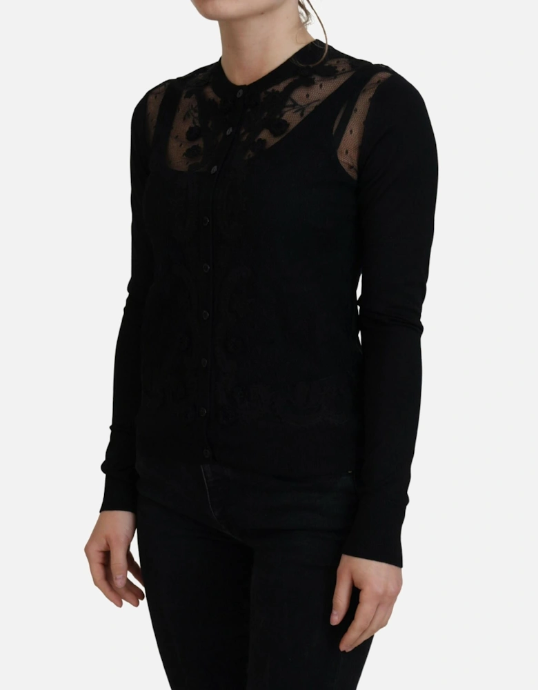 Lace Cardigan Long Sleeve TSH83743 Women - Black Sweaters