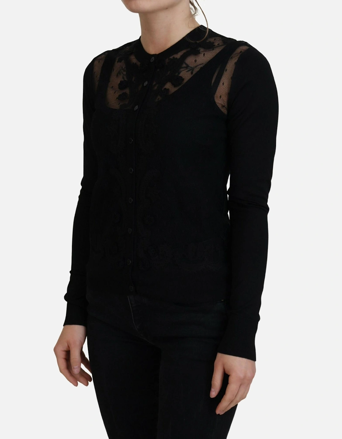 Lace Cardigan Long Sleeve TSH83743 Women - Black Sweaters