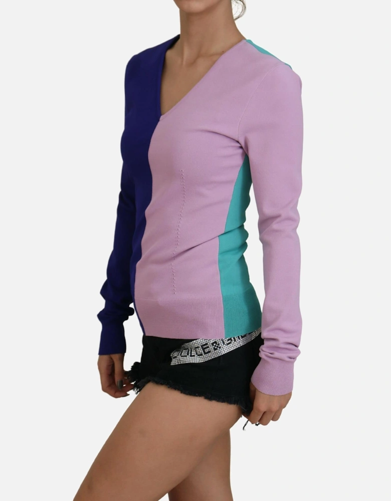 VNeck Knit ColorBlock Sweater Women - Multicolor