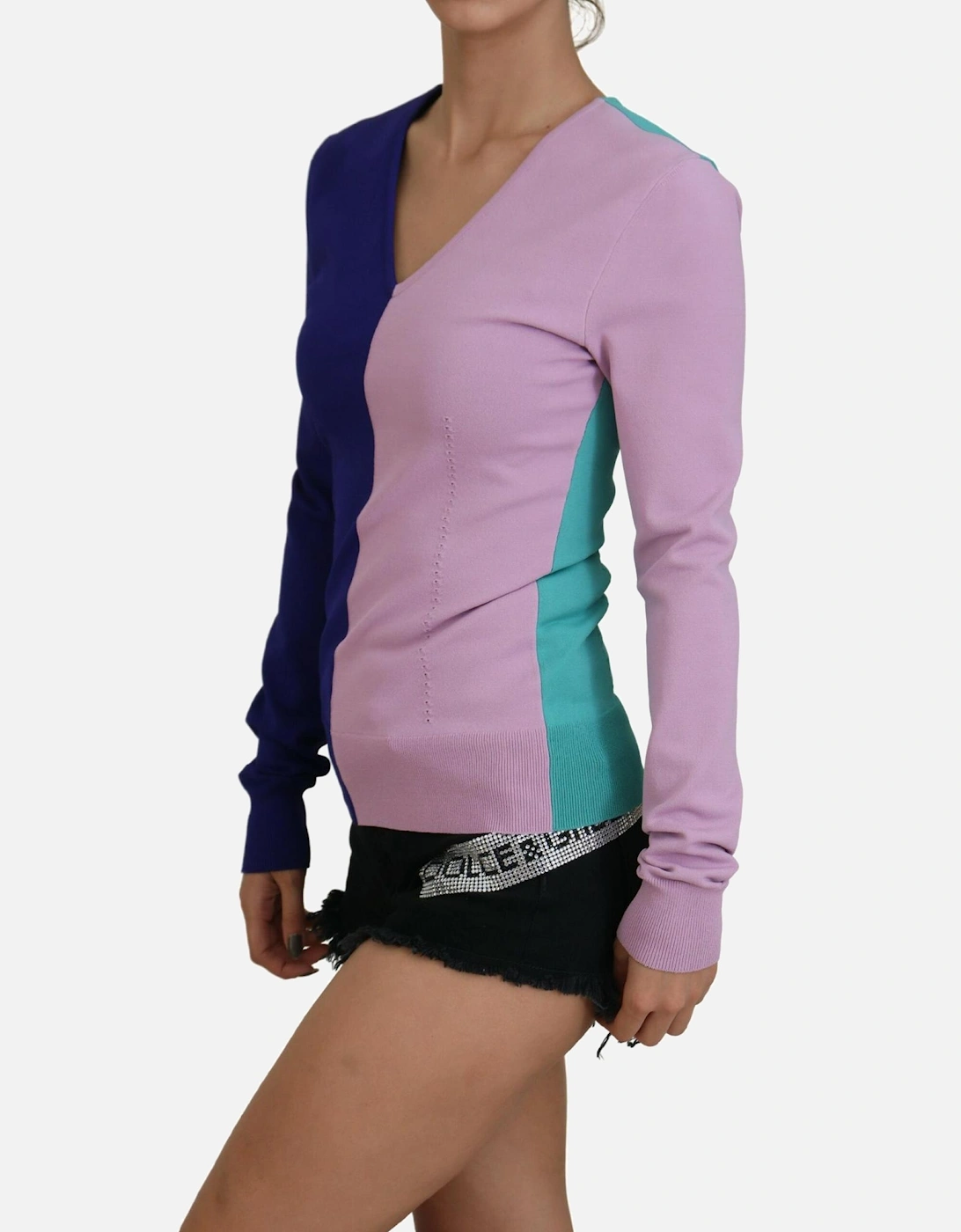 VNeck Knit ColorBlock Sweater Women - Multicolor